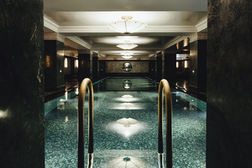 The basement pool at The Ned hotel.