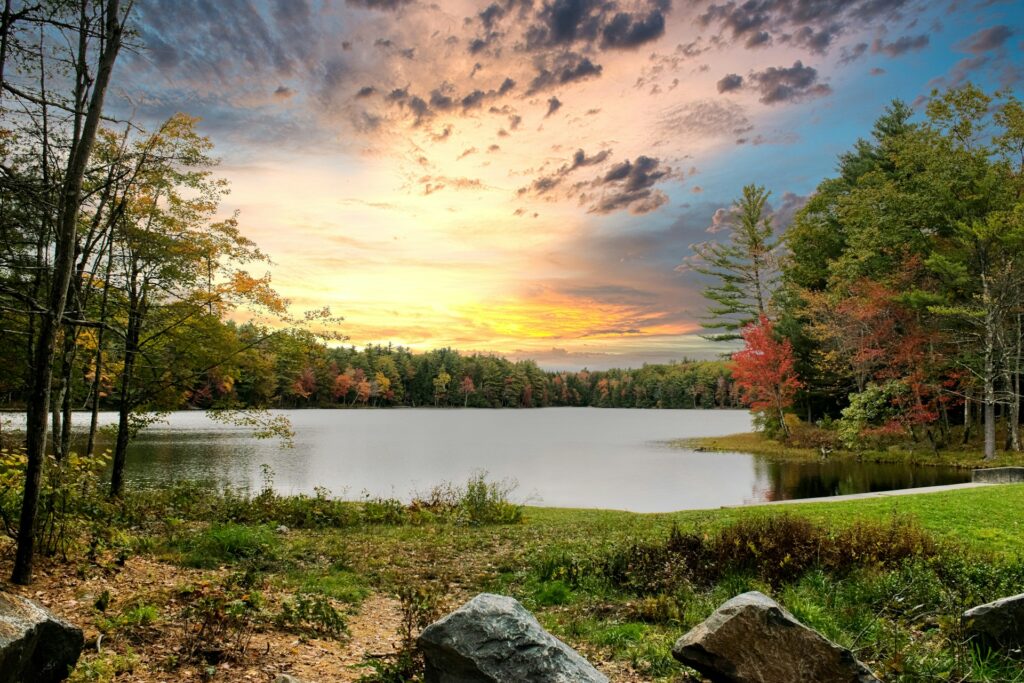 A lake in upstate New York, the perfect location for a fall family getaway.